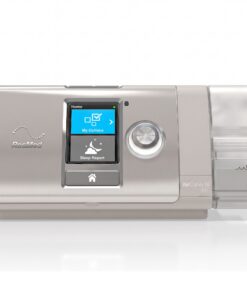 Vista frontal del ResMed AirCurve 10 ASV con pantalla a color y perilla giratoria de control
