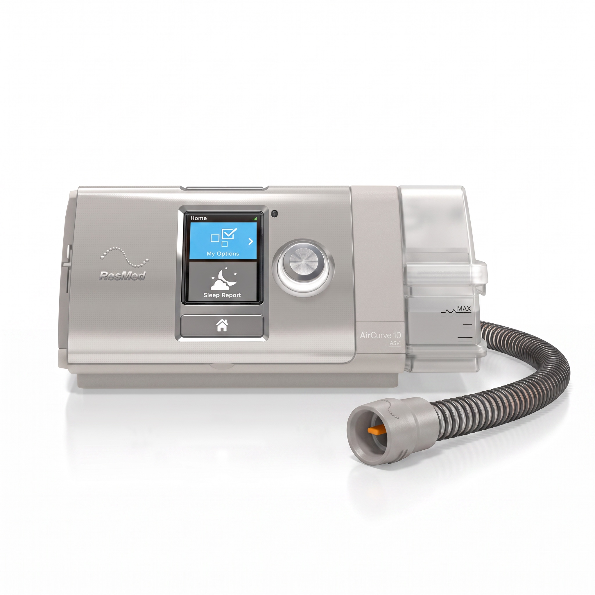 ResMed AirCurve 10 ASV con tubo calefaccionado ClimateLineAir conectado al humidificador