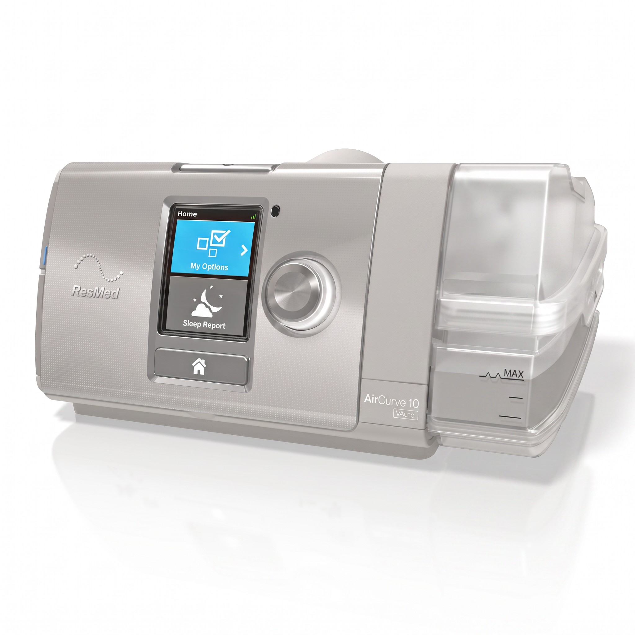 ResMed AirCurve 10 VAuto con humidificador HumidAir integrado y cámara de agua transparente