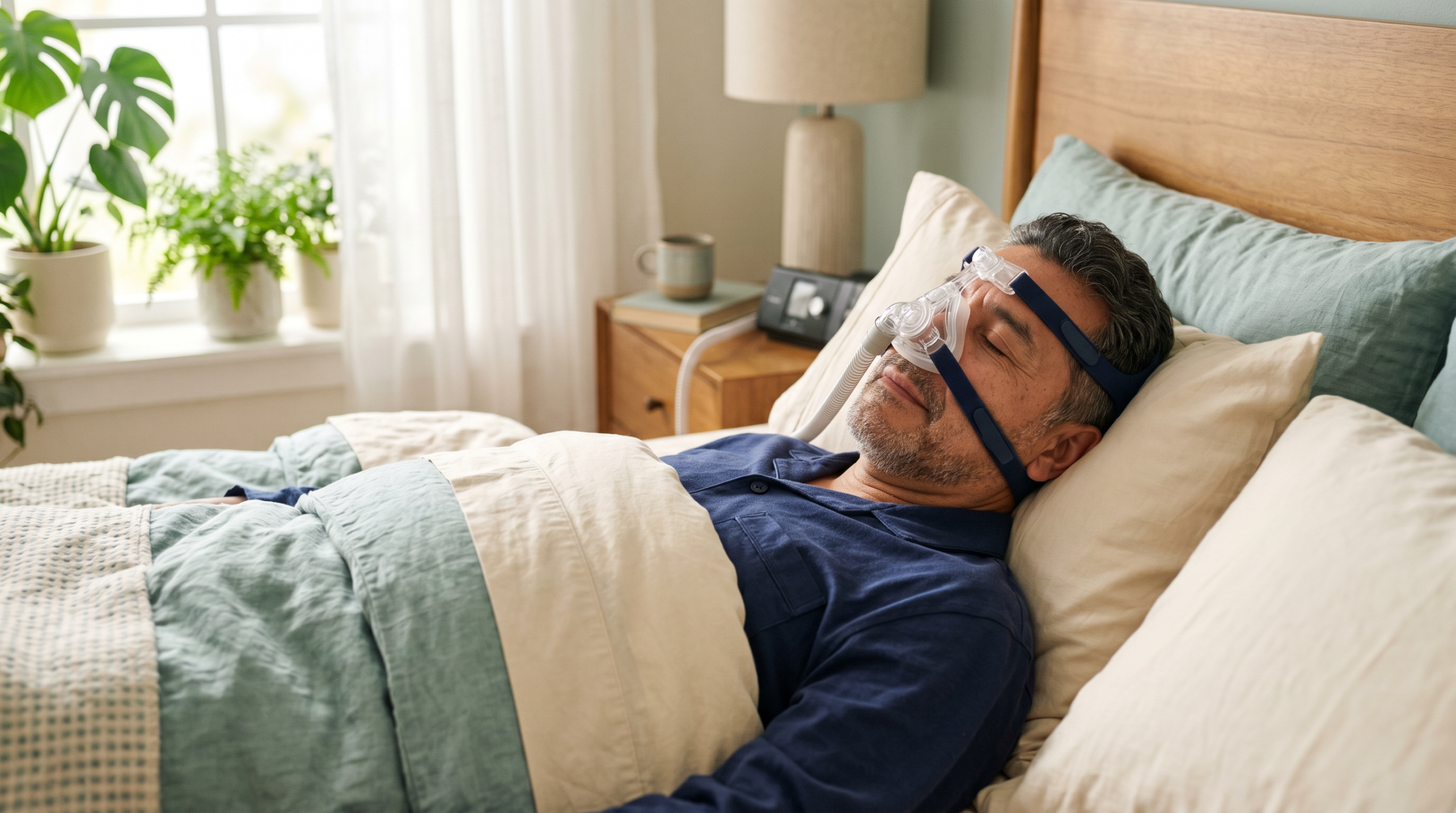 Persona durmiendo con mascarilla CPAP — guía para elegir mascarilla