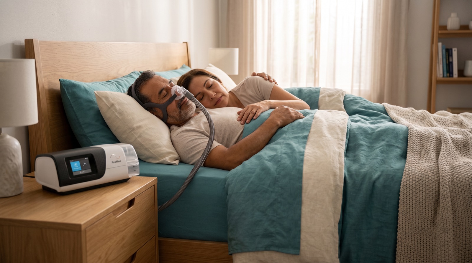 Pareja descansando mejor con terapia CPAP