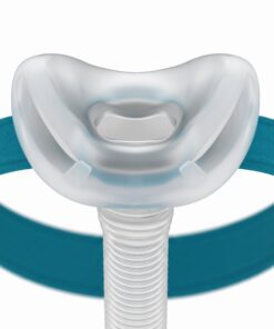 Detalle del sello RollFit bajo la nariz y las Stability Wings de la mascarilla nasal Fisher & Paykel Evora