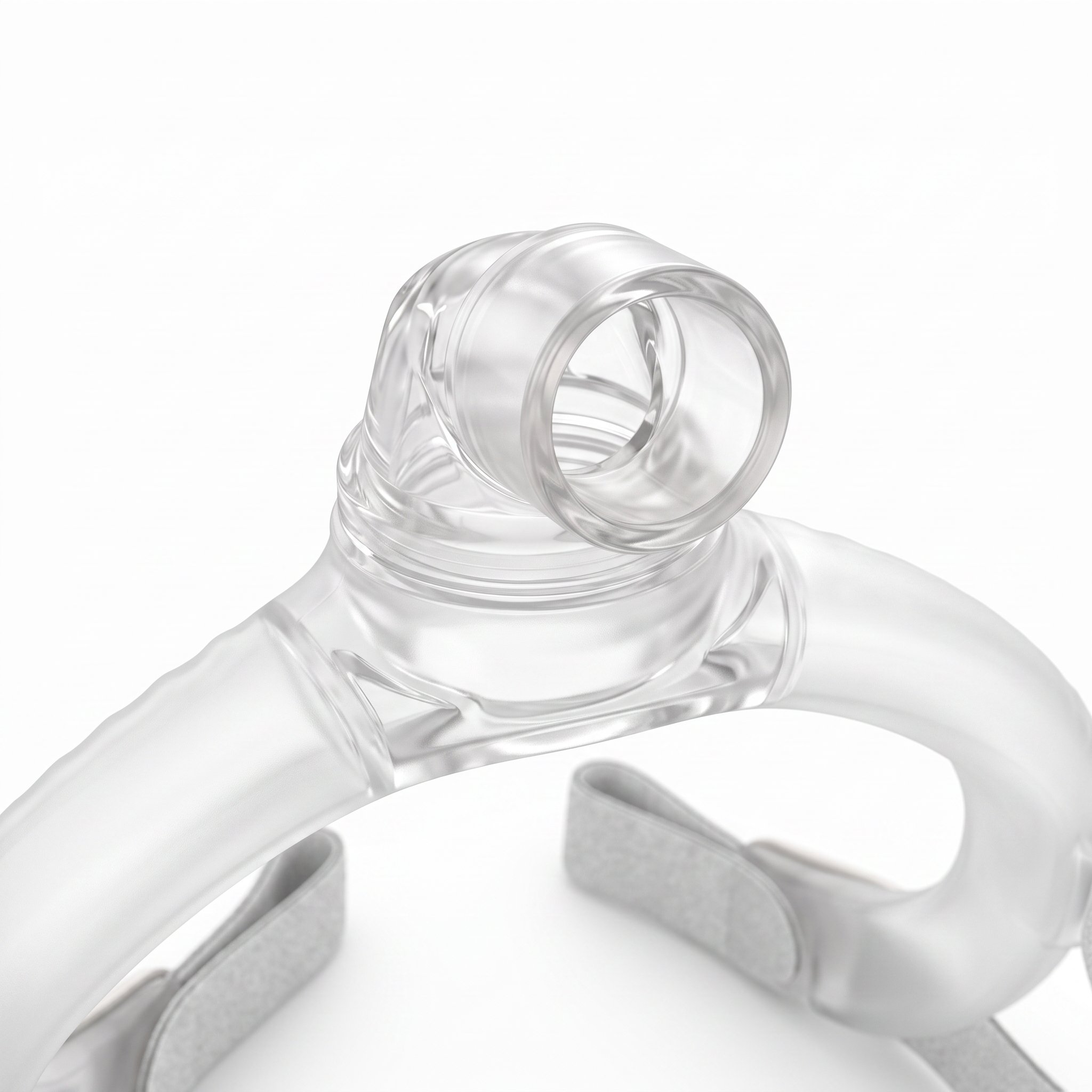 Conector giratorio superior de la mascarilla ResMed AirFit F30i, donde se acopla la manguera del CPAP, diseño de tubo por arriba