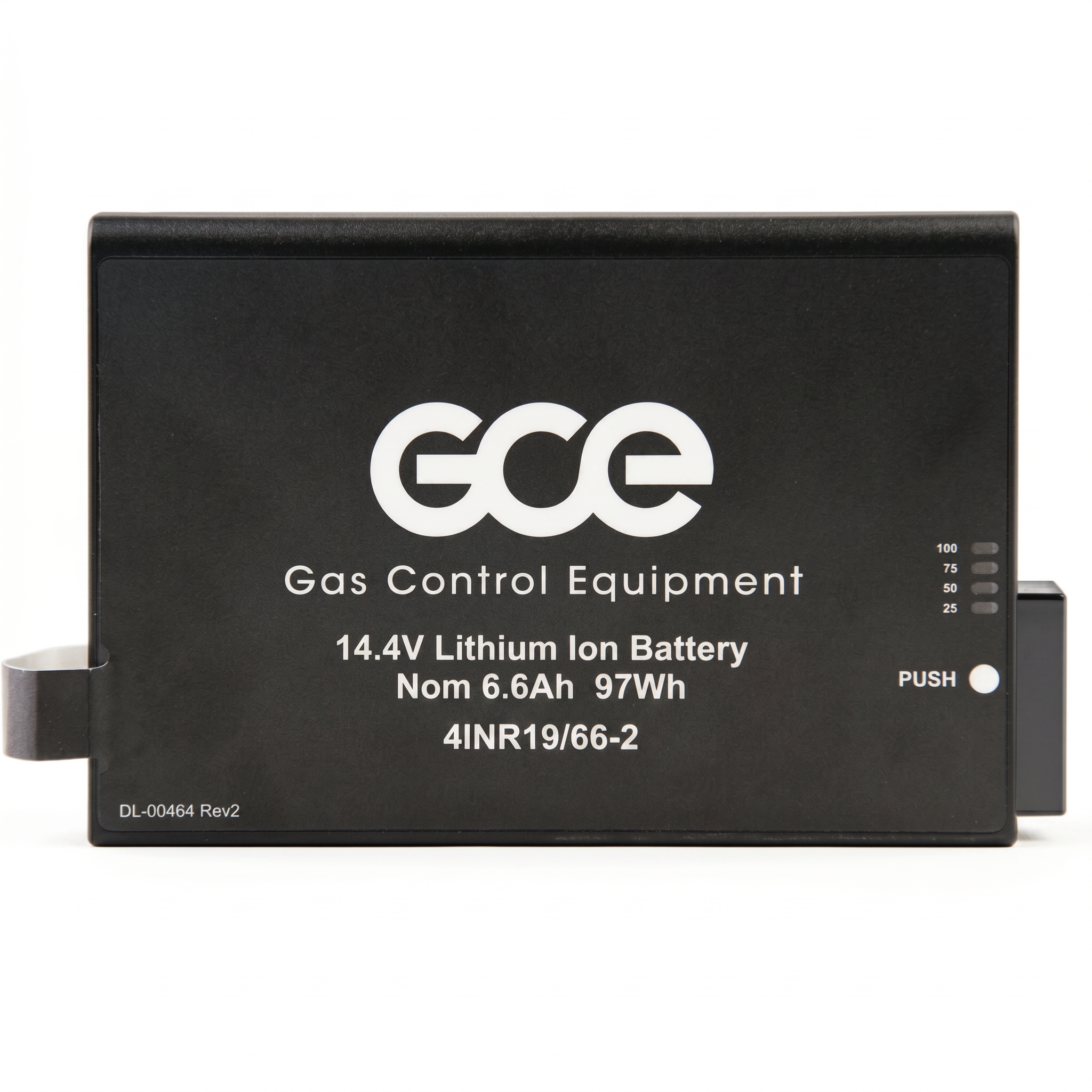 Batería de 12 celdas GCE Zen-O (RS-00501) para concentrador de oxígeno portátil, vista frontal con logo GCE e indicador de carga