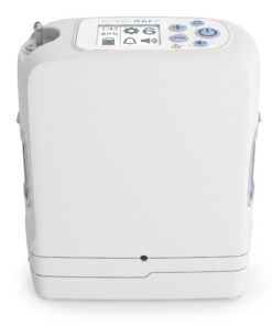 Concentrador de oxígeno portátil Inogen One G5 reacondicionado, vista frontal con pantalla LCD y controles