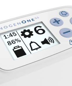 Pantalla LCD y botones de control del Inogen One G5 con configuración de pulso en nivel 6
