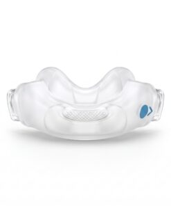 Cojín nasal cradle de la mascarilla ResMed AirFit N30i en primer plano; silicona suave que se apoya debajo de la nariz, sin entrar en las fosas