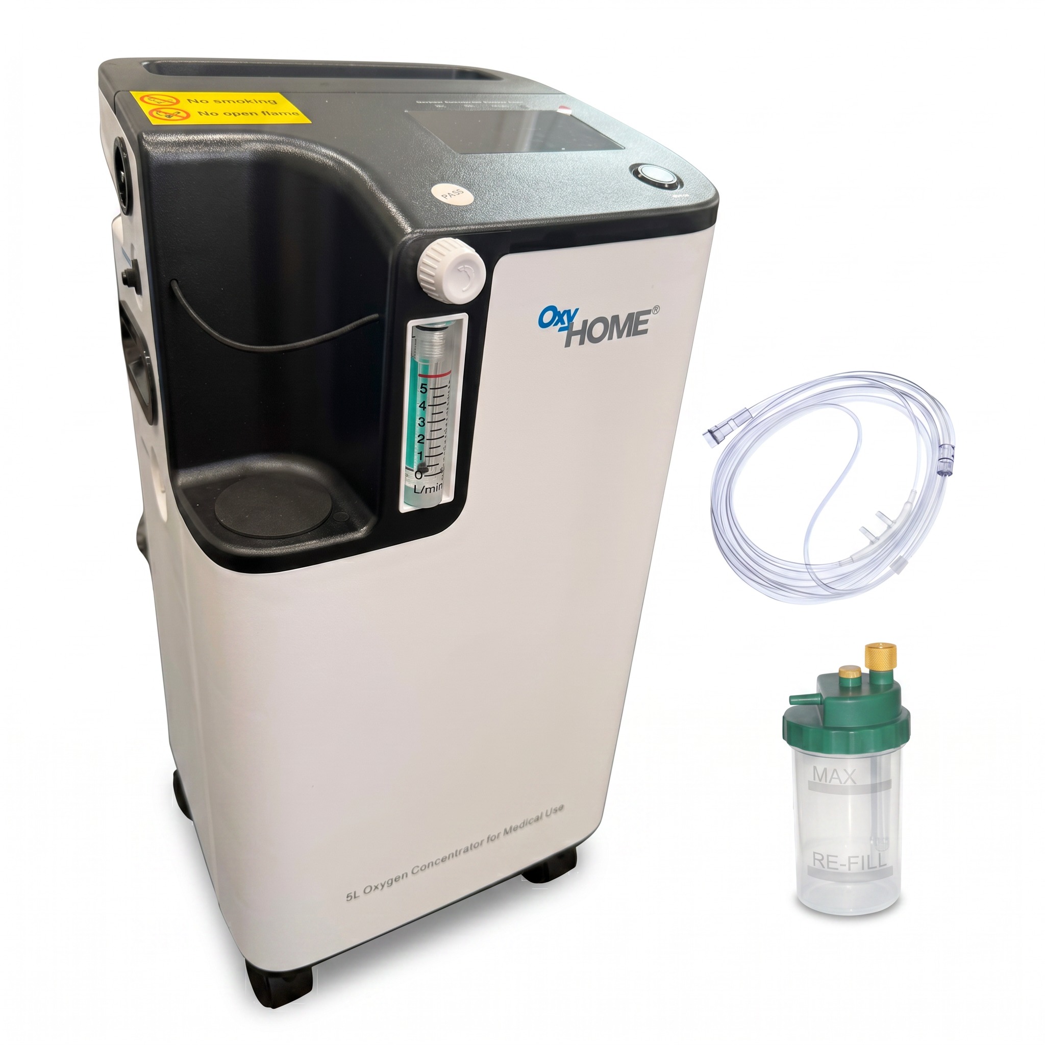 OxyHome 5L con cánula nasal y frasco humidificador incluidos