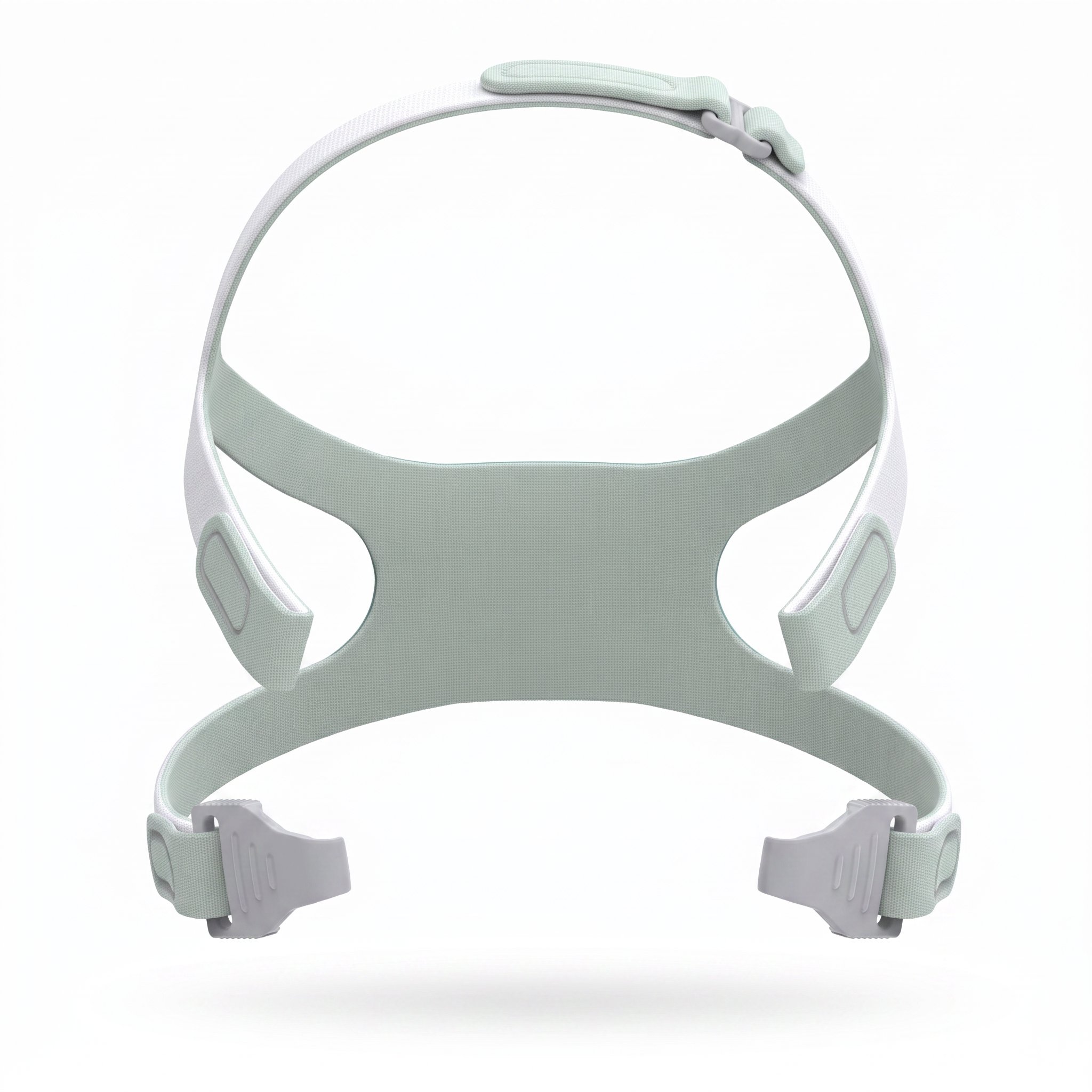 Arnés de cuatro puntos verde menta con clips de gancho grises de la mascarilla React Health Rio II