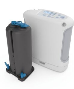 Par de columnas de reemplazo RP-502 junto al concentrador de oxígeno portátil Inogen One G5 completo