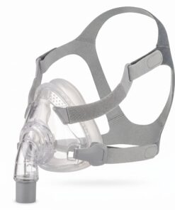 Mascarilla CPAP facial React Health Siesta, vista de perfil que muestra el codo giratorio y la ventilación de dispersión circular