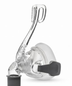 Codo giratorio transparente con puerto de ventilación difusa de la mascarilla nasal CPAP React Health Viva, vista de perfil