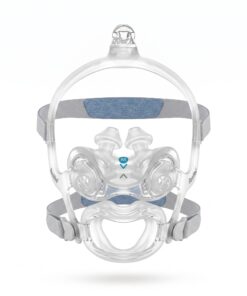 Mascarilla CPAP ResMed AirFit X30i vista de frente mostrando el doble cojín y el arnés, sobre fondo blanco