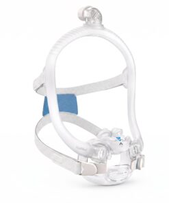Mascarilla CPAP ResMed AirFit X30i híbrida oral-nasal con conexión de tubo superior, vista frontal a tres cuartos sobre fondo blanco — producto original ResMed