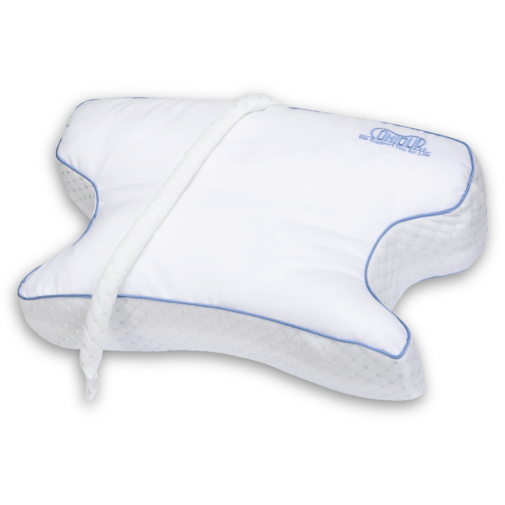 Almohada ergonómica para CPAP de memory foam, vista frontal con recortes para la máscara